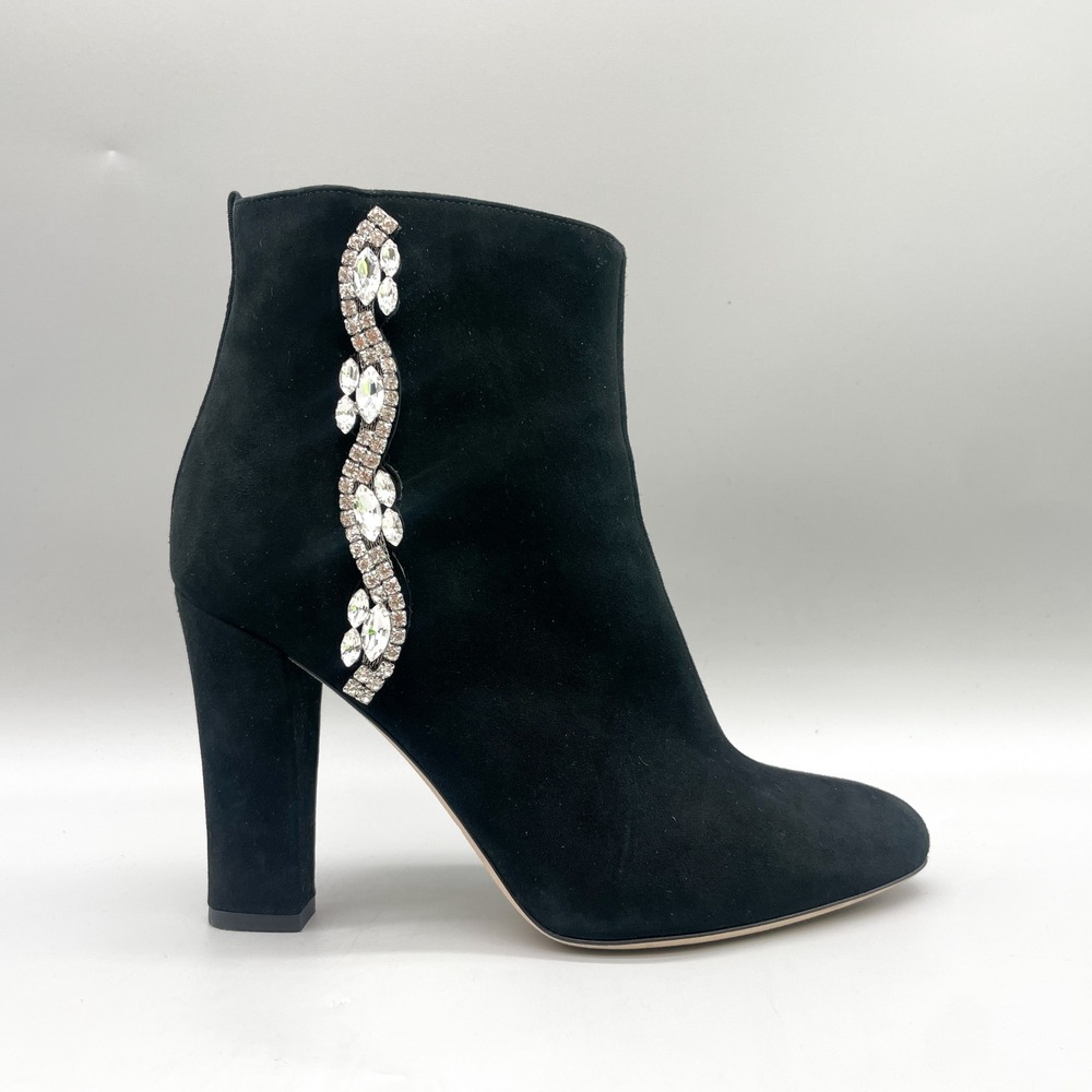 SJP Sarah Jessica Parker Womens 37 7 Crystal Embellished Boots Black Suede Glam